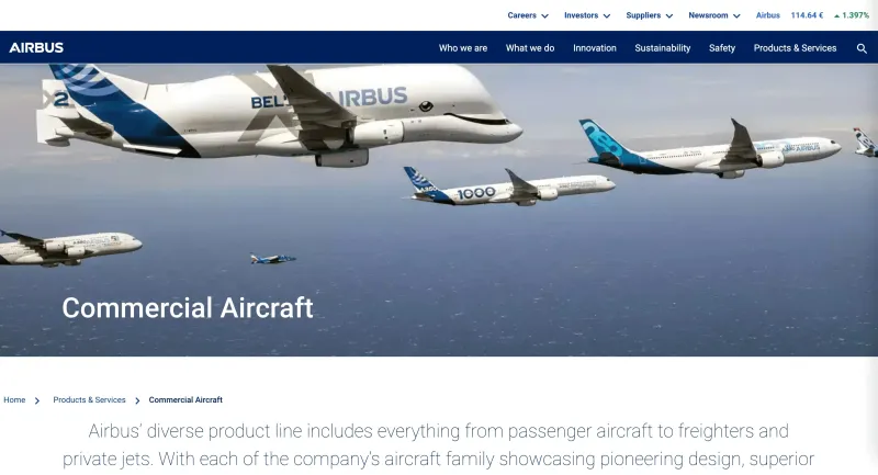 A screenshot of https://www.airbus.com