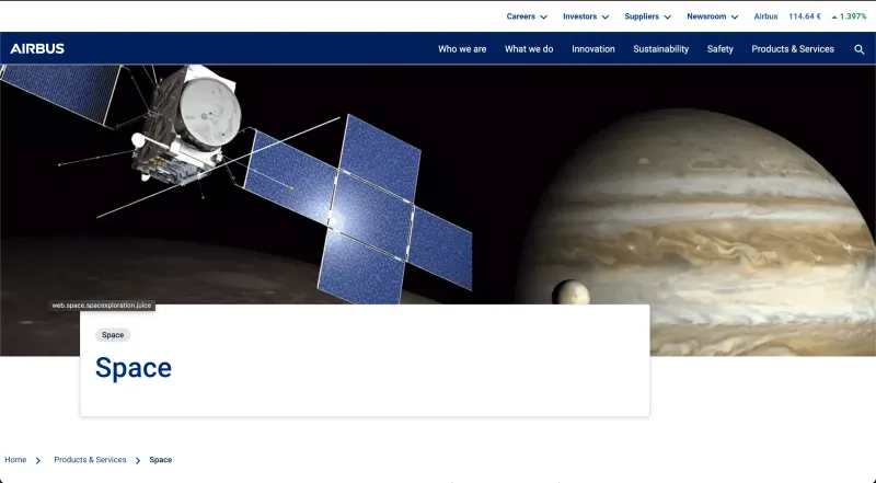 A screenshot of https://www.airbus.com/en/products-services/space